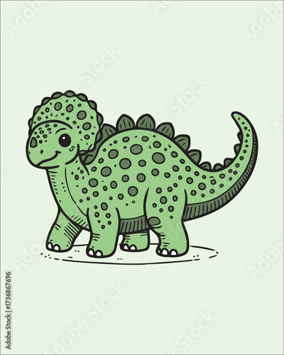 A vibrant green-colored baby dinosaur illustration, ideal for high-impact, cheerful children's graphics and educational themes