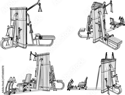 vector sketch illustration silhouette design of fitness machine sport fitness in gym center  