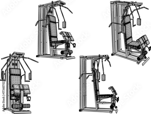 vector sketch illustration silhouette design of fitness machine sport fitness in gym center 