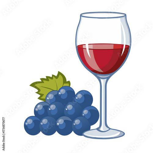 Glas Rotwein mit blauen Weintrauben