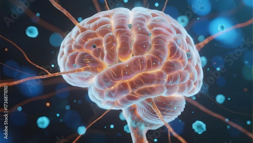 3D illustration of a human brain with neural connections and glowing synapses against a cosmic background