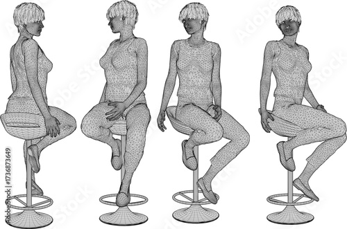 vector sketch illustration silhouette design of young woman sitting on bar stool