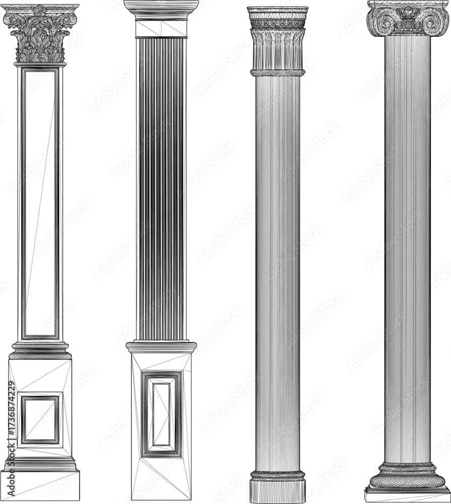 Naklejka premium vector sketch illustration silhouette design pillar column building classic vintage ethnic roman greek 