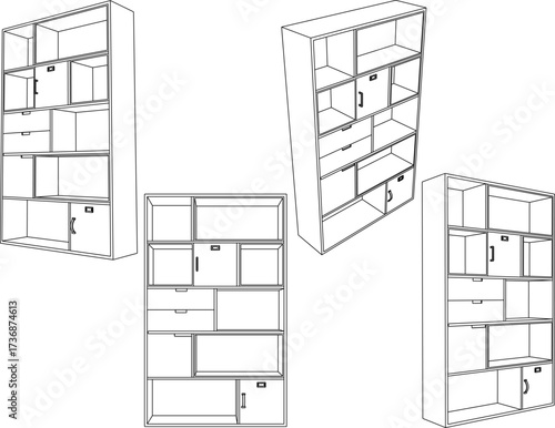 vector sketch illustration wardrobe design modern minimalist furniture shelf for home interior living room 