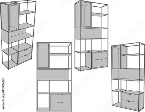 vector sketch illustration wardrobe design modern minimalist furniture shelf for home interior living room