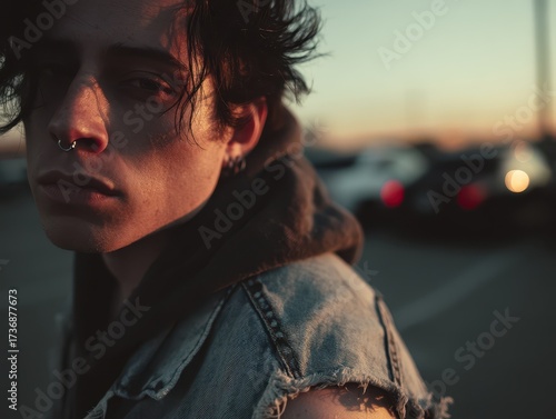Young person with dark hair...