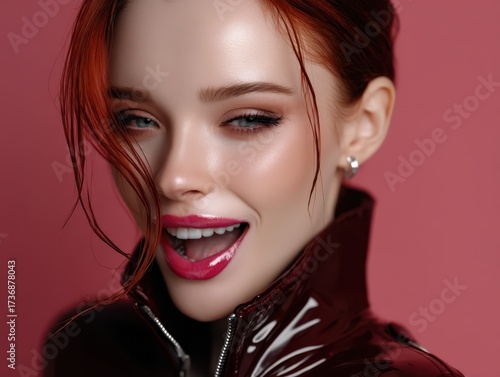 Red-haired woman with vibra...