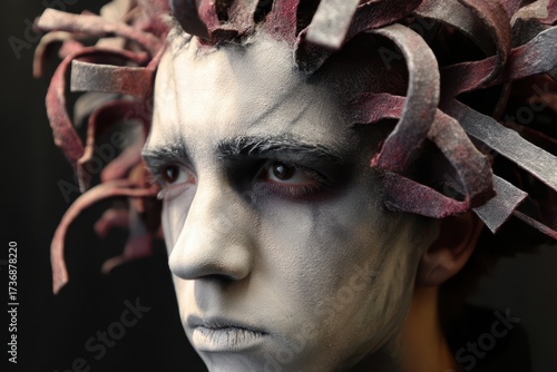 Sculptural face painted whi...