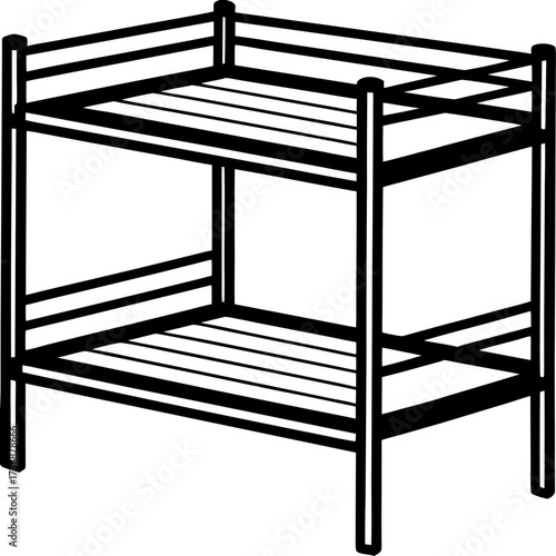 Minimal Bunk Bed Line Art Vector Illustration on White Background