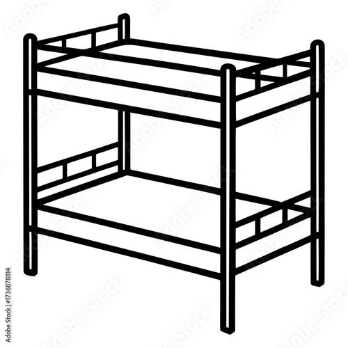 Minimal Bunk Bed Line Art Vector Illustration on White Background
