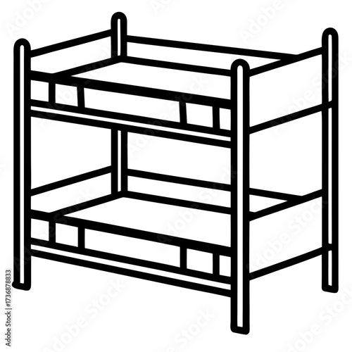 Minimal Bunk Bed Line Art Vector Illustration on White Background