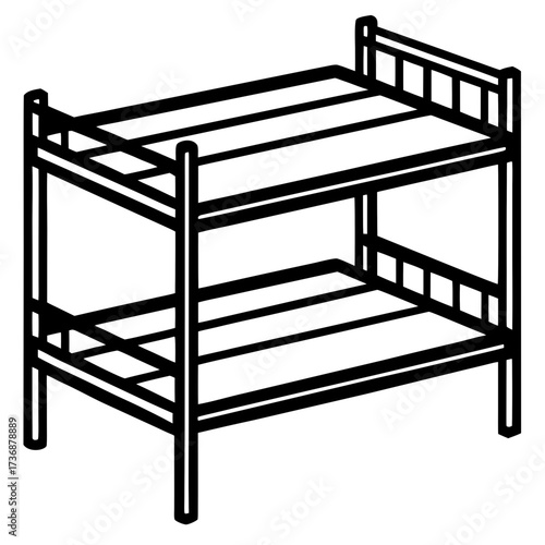 Minimal Bunk Bed Line Art Vector Illustration on White Background