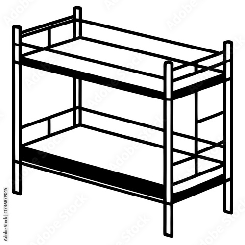 Minimal Bunk Bed Line Art Vector Illustration on White Background