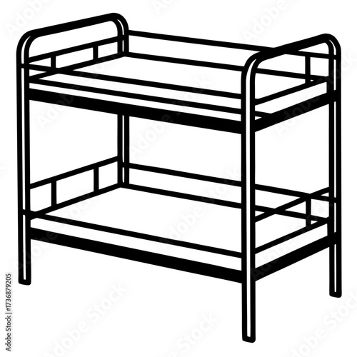 Flat Bunk Bed Vector Design in Simple Line Art Style