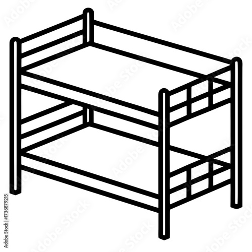 Flat Bunk Bed Vector Design in Simple Line Art Style