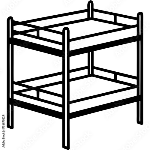 Flat Bunk Bed Vector Design in Simple Line Art Style