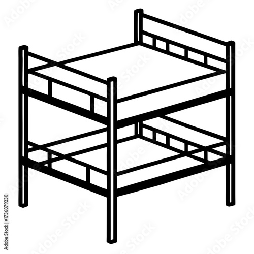Flat Bunk Bed Vector Design in Simple Line Art Style