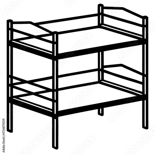 Flat Bunk Bed Vector Design in Simple Line Art Style