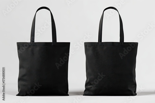 Two black tote bags, front view, against a plain white background