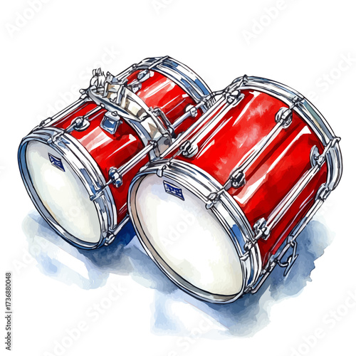 English Carnival Steel Drums, watercolor painting vector, isolated on a white background.