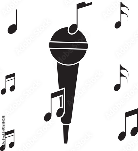 Microphone with music notes icon illustration