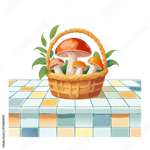 カゴに入ったキノコのイラスト
