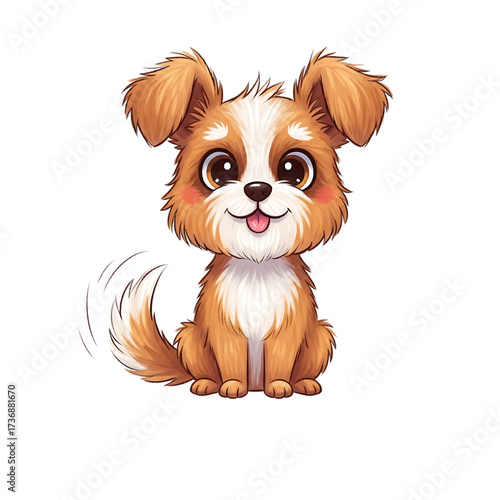 Delightful cartoon puppy with big happy eyes and a wagging tail radiates playful warmth