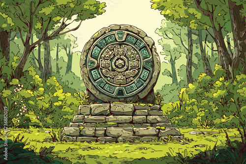 Mayan Stone Carving in Jungle Ruins ancient city isolated