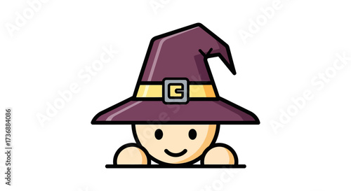 cute witch illustration whimsical character with classic pointed hat peeking cheerfully perfect for Halloween greeting cards  childrens designs