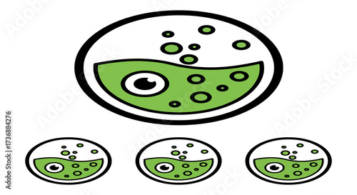 mad scientist concoction with an eye floating in bubbling green liquid inside a round bottom flask spooky science concept science blog graphic.