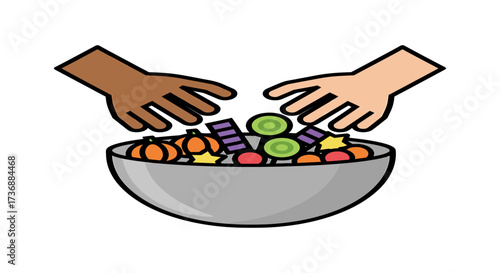 Trick or treat candy with hands reaching into a bowl of halloween candy perfect for holiday promotions and illustrating spooky fun for all ages.