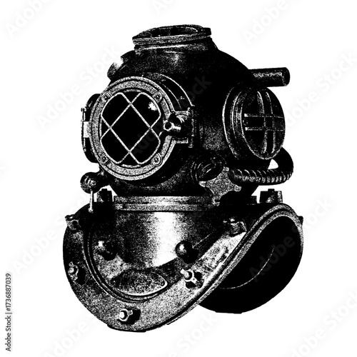 Retro Deep Sea Diving Helmet Line Art Illustration