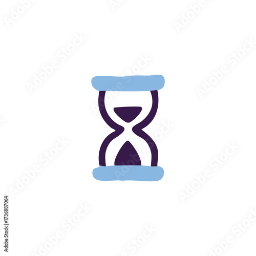 Stylized sand timer with blue borders and dark violet hourglass