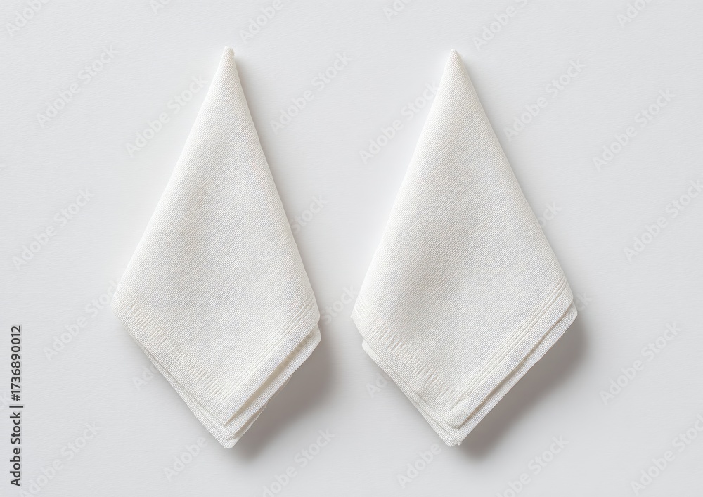 Naklejka premium Two folded white napkins, hanging