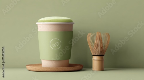 Crafting a refreshing matcha latte cozy kitchen beverage photography serene atmosphere close-up perspective mindful preparation