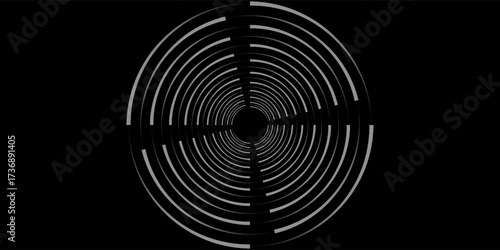 et of black thick halftone dotted speed lines. Speed lines in circle form. Geometric art. Design element for frame, logo, tattoo, web pages, prints, posters, template, abstract vector background.