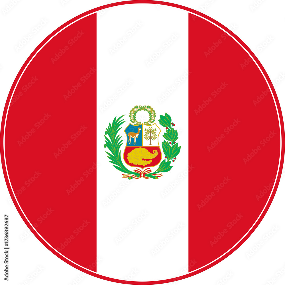 Fototapeta premium Peru Circle Flag, Peru Flag Icon