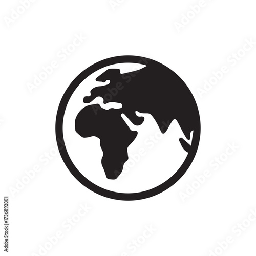 Black and white illustration of a globe showing continents and oceans, symbolizing global connections and the planet Earth