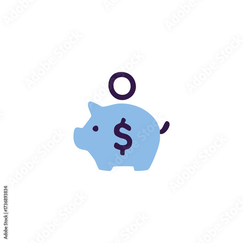 Cartoon pig moneybox with coin and dollar symbol