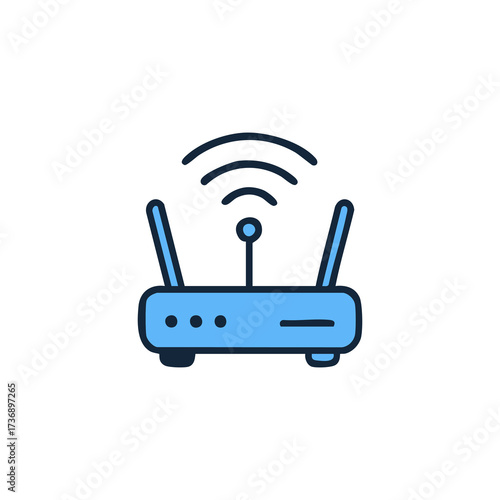 Stylized blue router emitting wifi signal