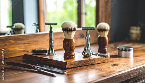 Barber Tools Arranged on a Wooden Surface for Grooming