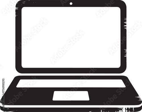 Simple laptop outline, clean screen, minimalistic computing device
