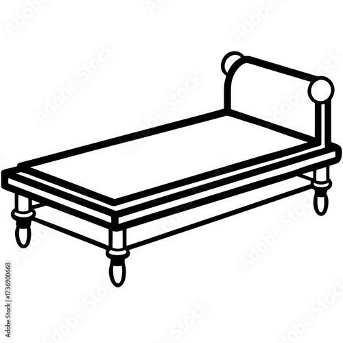 Simple Line Art Trundle Bed Illustration Vector