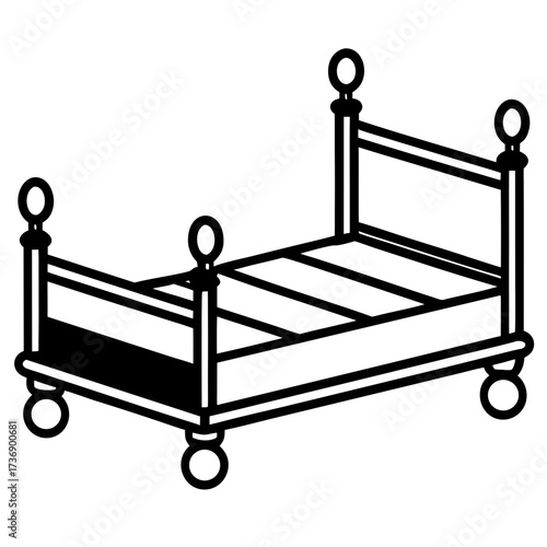 Simple Line Art Trundle Bed Illustration Vector