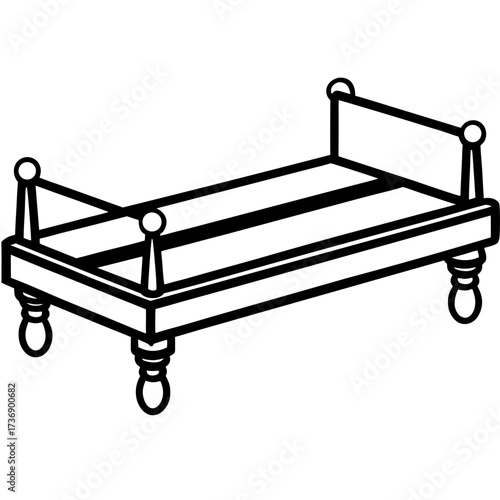 Simple Line Art Trundle Bed Illustration Vector
