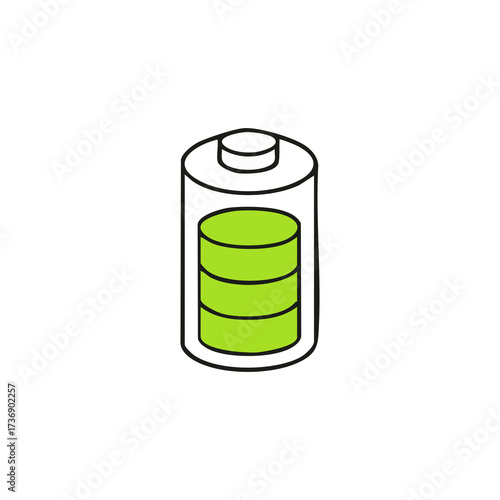 Green battery with black outline showing full charge