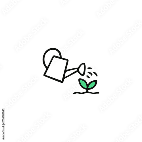 Watering can waters plant