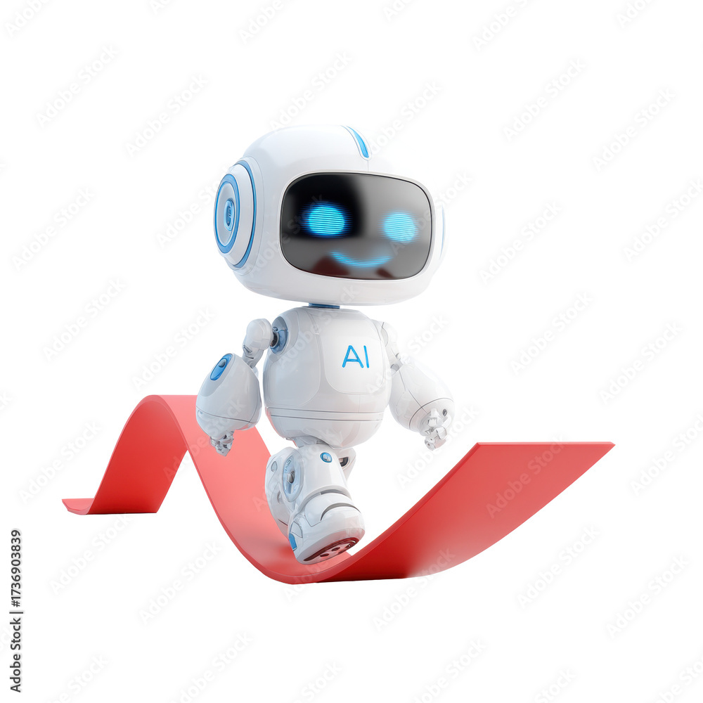 Fototapeta premium Friendly AI Robot on Ribbon: Futuristic Tech Concept
