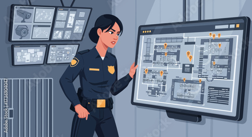 Dedicated security officer monitoring complex surveillance system for safety