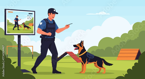 Security professional diligently training a german shepherd with precision and expertise